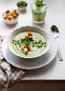 Green lunch for one person. ÃÂ¡ream soup with green peas.